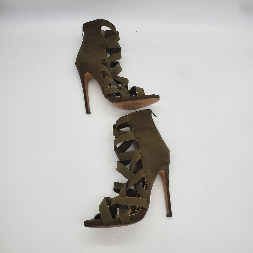 LILIANA Shoes Women 8 Criss Cross Strap Heels Dark Green - Picture 10 of 11